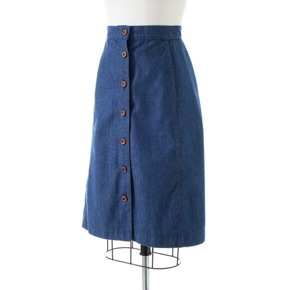 Vintage 1970s Denim Skirt 70s MS. PIONEER Leather Blue Jean Western Boho A-Line - Picture 4 of 8